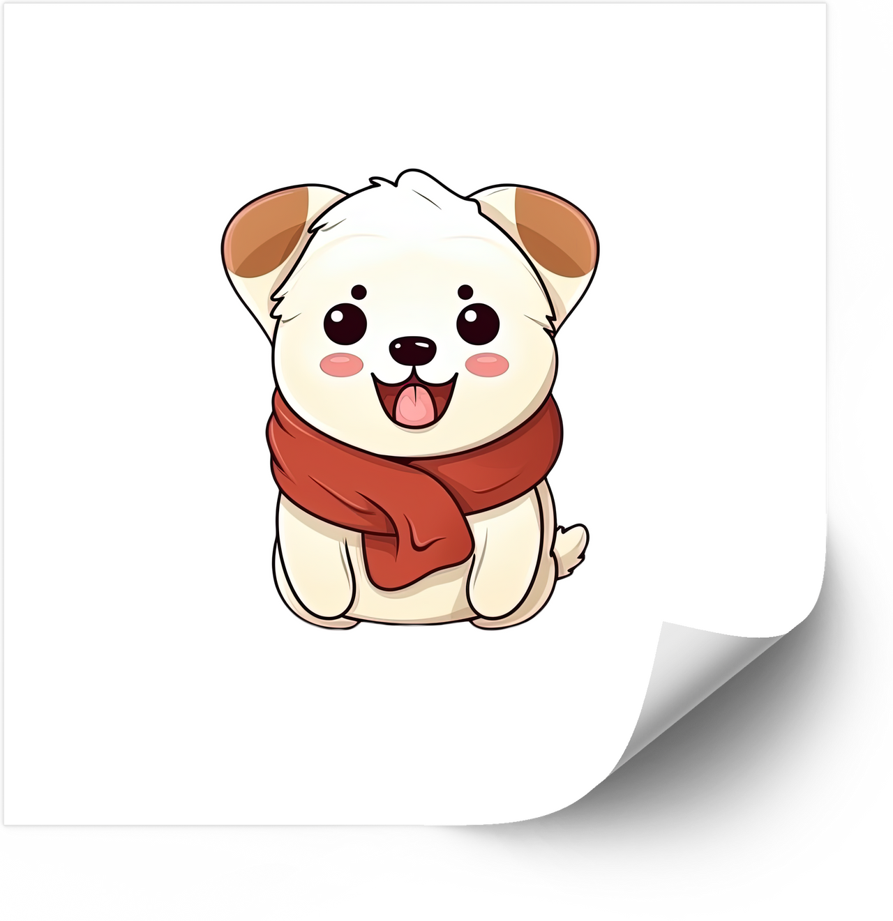 Kawaii Puppy Red Scarf Sticker | Cute Dog Winter Holiday Vinyl Decal