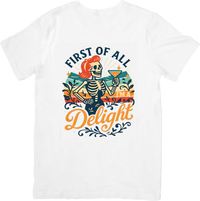 Thumbnail for First Of All Im A Delight Skeleton T-Shirt | Retro Vintage Humor Graphic Tee | Funny Gift