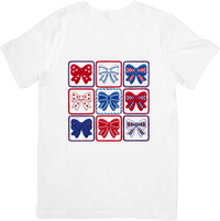 Thumbnail for Patriotic Bows Grid T-Shirt | Cute Red White Blue Graphic Tee | Fourth Of July Gift