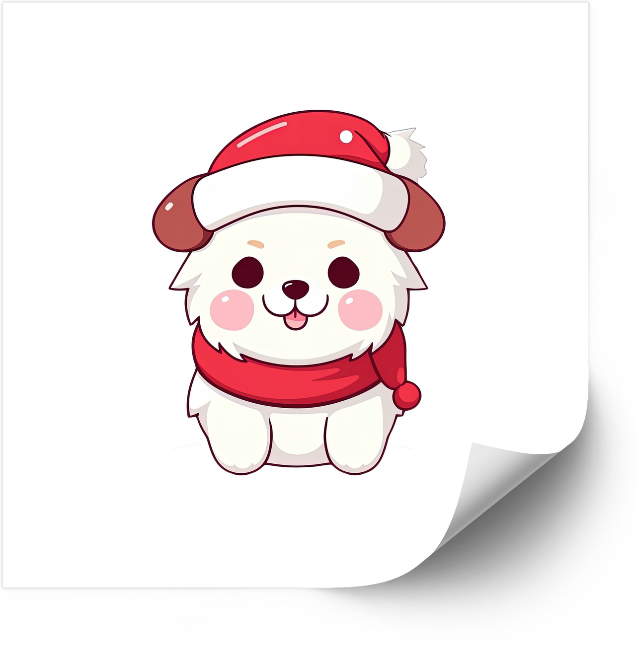 Kawaii Christmas Dog Sticker | Cute Holiday Puppy Santa Hat Vinyl Decal