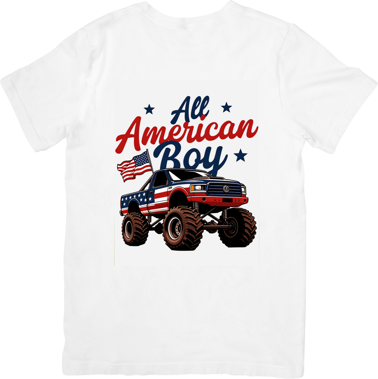 All American Boy Monster Truck T-Shirt | Patriotic Fourth Of July Graphic Tee | USA Kid Gift