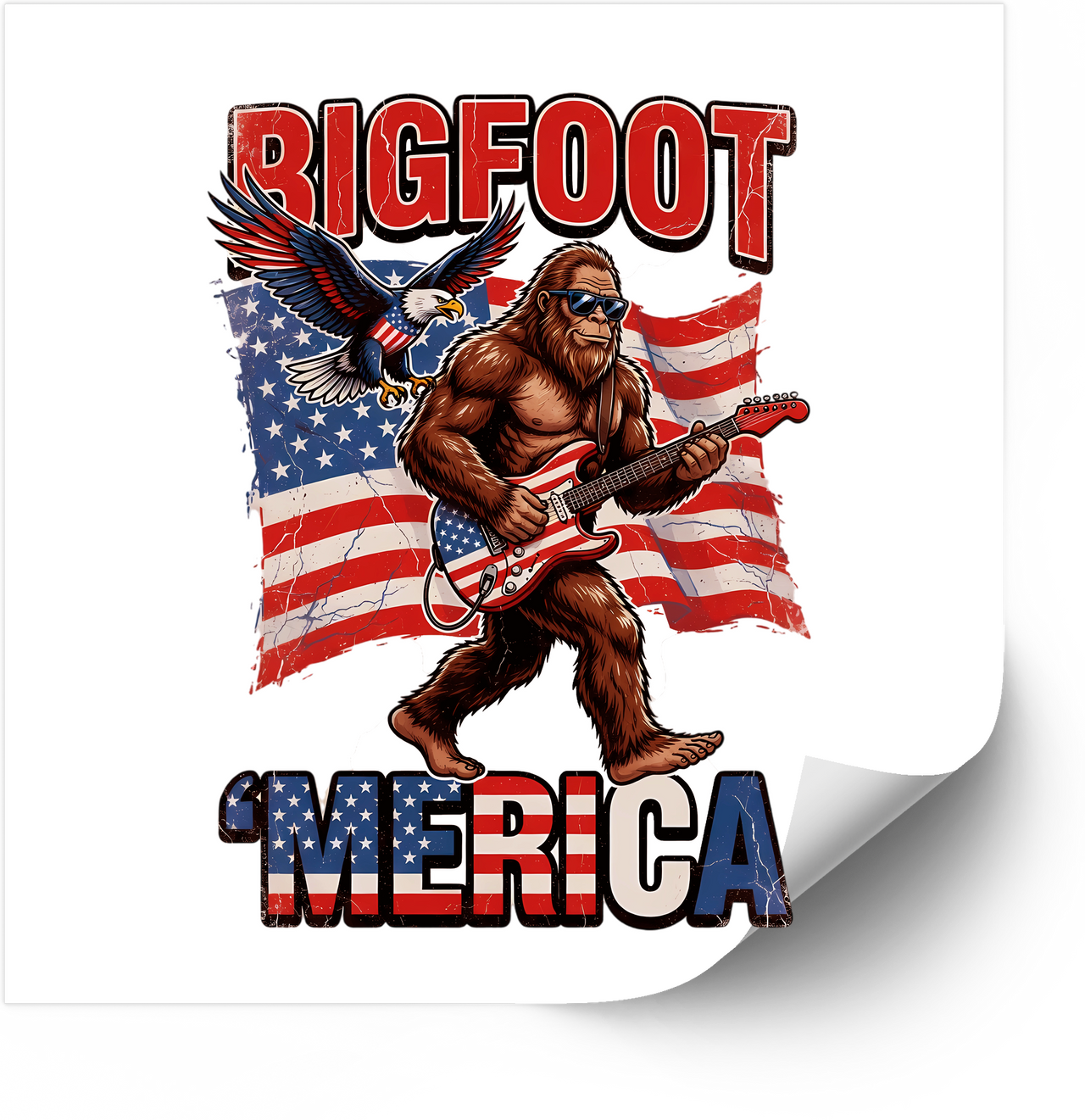 Bigfoot Merica Guitar Sticker | Patriotic Funny Sasquatch Vinyl Decal