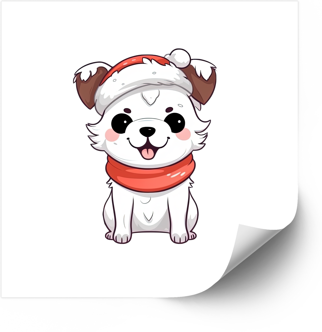 Kawaii Christmas Puppy Sticker | Cute Holiday Dog Santa Hat Vinyl Decal
