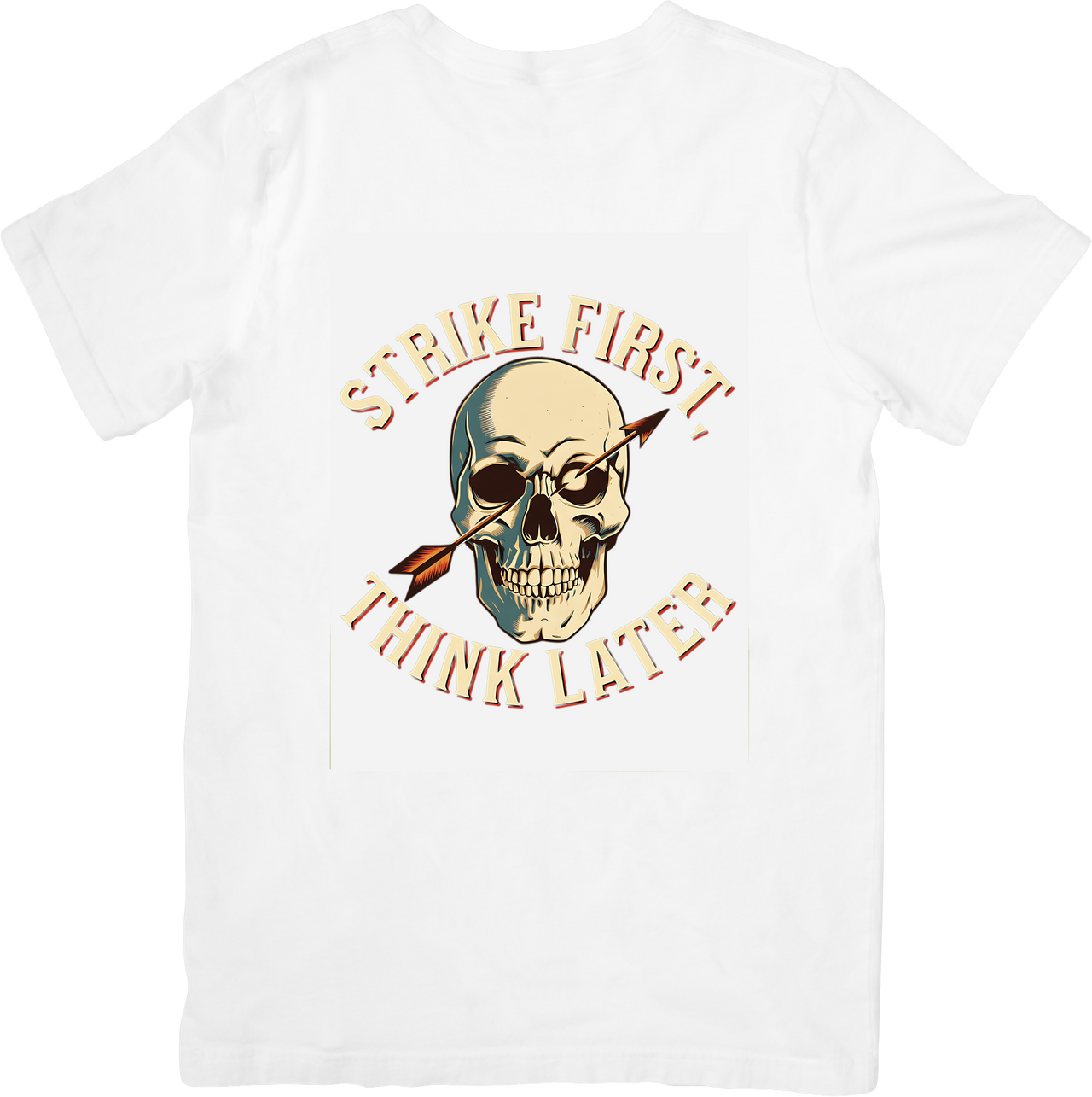 Strike First Think Later Skull T-Shirt | Vintage Edgy Graphic Tee | Rebel Gift
